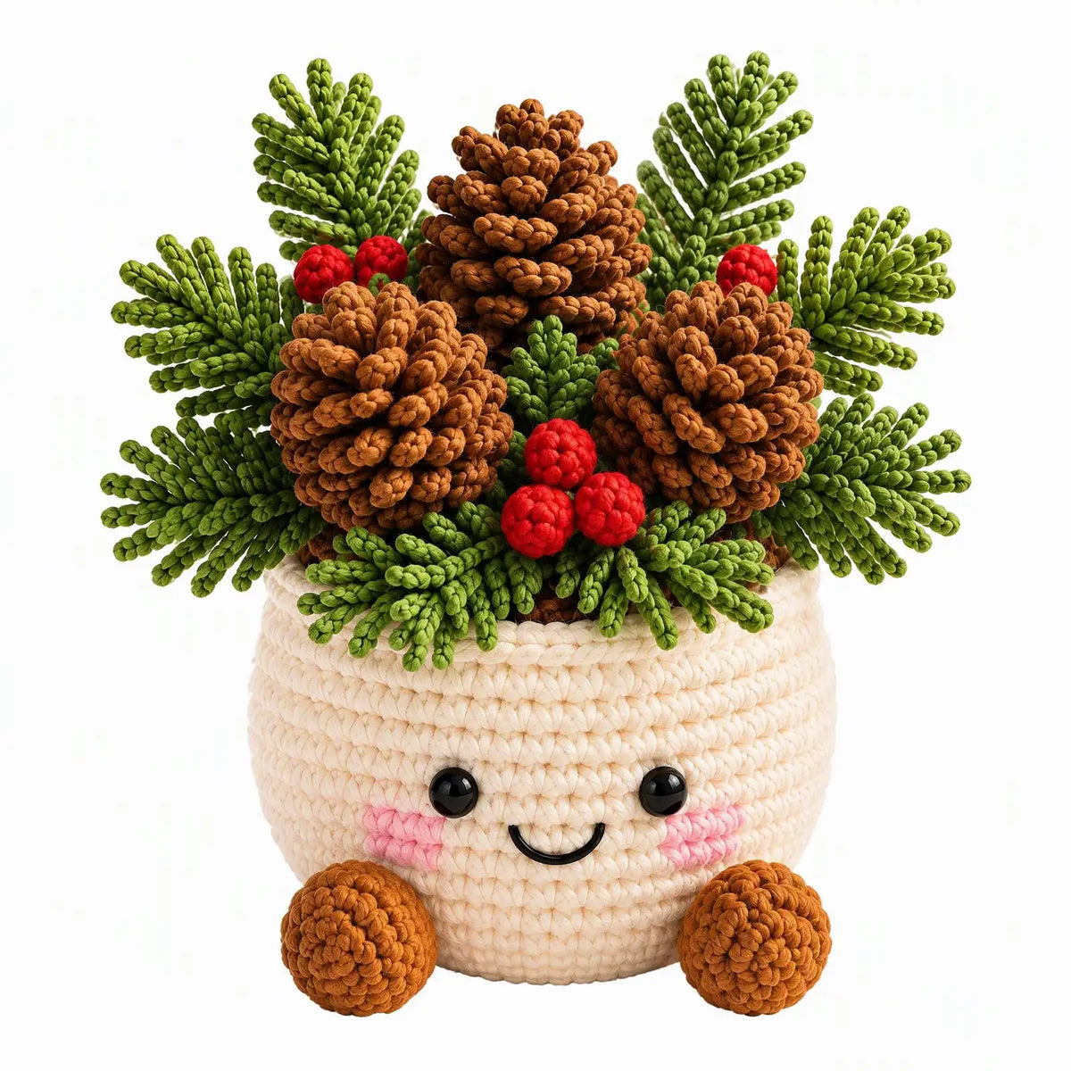 Handmade Crochet Christmas Potted Plant Table Ornament Knitted Xmas Decor Gift Set
