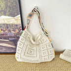 Handcrafted Women's Boho Crochet Bag Designer Flowers Knitted Handbags Laptop Summer Beach Woven Shoulder Fashion Bag Girls Tote Unique Gift