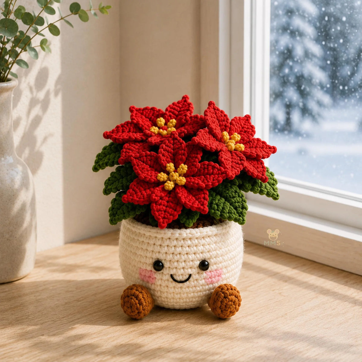 Handmade Crochet Christmas Potted Ornament, Xmas Tabletop Decor, Finished Knit , Festival Party Supplies, Home Ornament