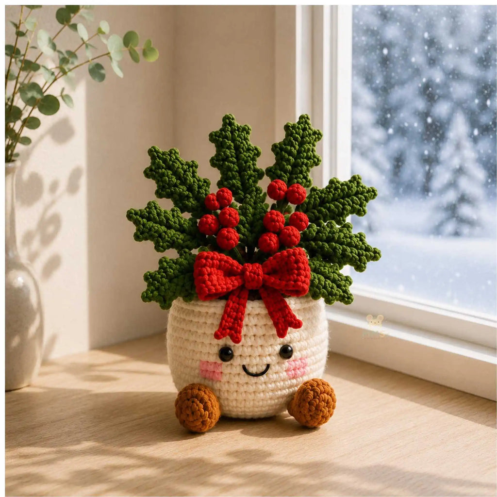 Handmade Crochet Christmas Potted Ornament, Xmas Tabletop Decor, Finished Knit , Festival Party Supplies, Home Ornament