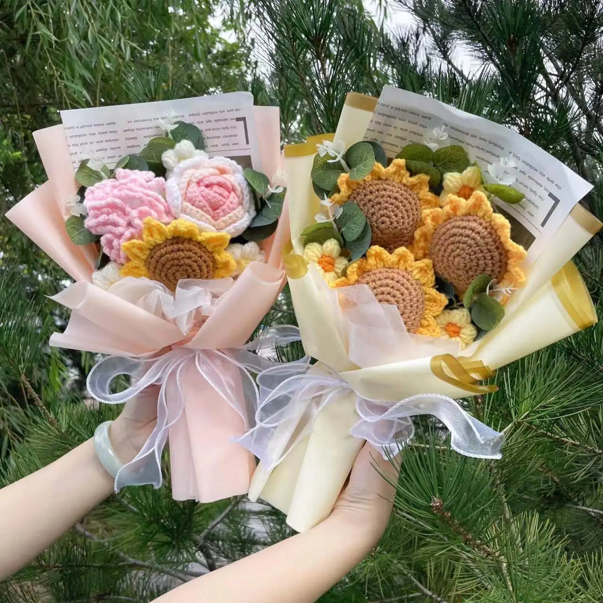 Handmade Forever Flowers Crochet Flowers Bouquet Rose Sunflowers Tulips
