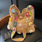 Handcrafted Women's Boho Crochet Bag Designer Flowers Knitted Handbags Laptop Summer Beach Woven Shoulder Fashion Bag Girls Tote Unique Gift