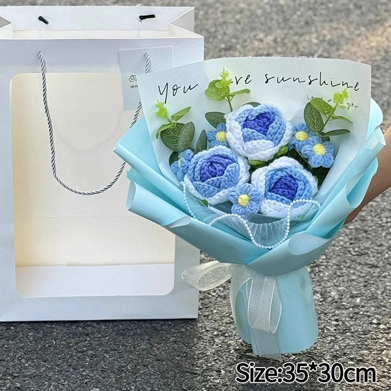Handmade Forever Flowers Crochet Bouquet — Handcrafted Roses, Sunflowers & Tulips