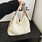Handcrafted Women's Boho Crochet Bag Designer Flowers Knitted Handbags Laptop Summer Beach Woven Shoulder Fashion Bag Girls Tote Unique Gift