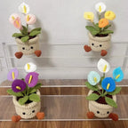 Cute Crochet Rose Pot Creative Artificial Plant Potted Handmade Woven Plants  Desktop Decor Lovely Gift