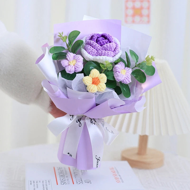 Handmade Forever Flowers Crochet Bouquet — Handcrafted Roses, Sunflowers & Tulips
