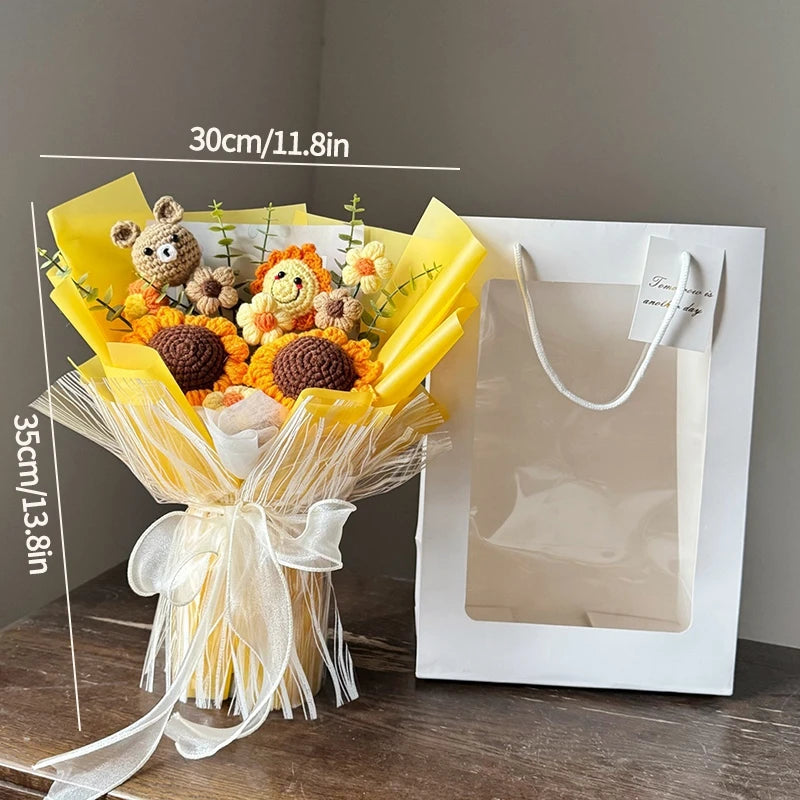 Handmade Forever Flowers Crochet Bouquet — Handcrafted Roses, Sunflowers & Tulips