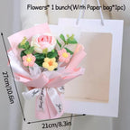 Handmade Crochet Flower Bouquet Woven With Lamp Artificial Flowers Handmade Artificial Preserved Flower Graduation Gifts