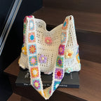 Handcrafted Women's Boho Crochet Bag Designer Flowers Knitted Handbags Laptop Summer Beach Woven Shoulder Fashion Bag Girls Tote Unique Gift