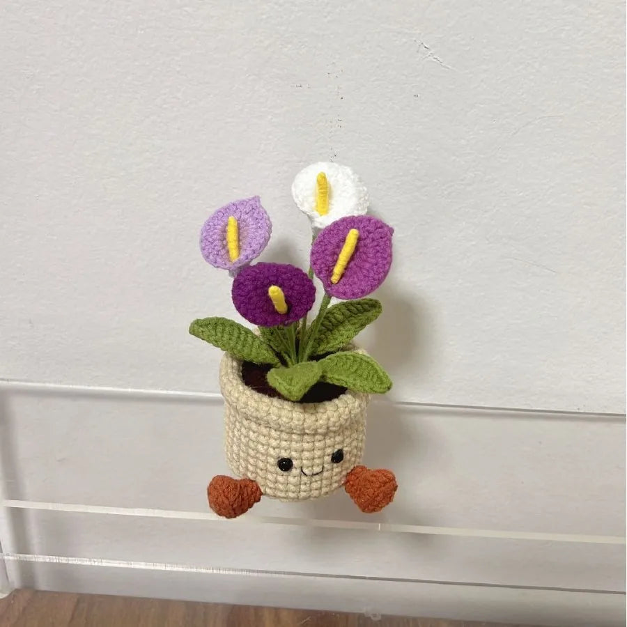 Cute Crochet Rose Pot Creative Artificial Plant Potted Handmade Woven Plants  Desktop Decor Lovely Gift