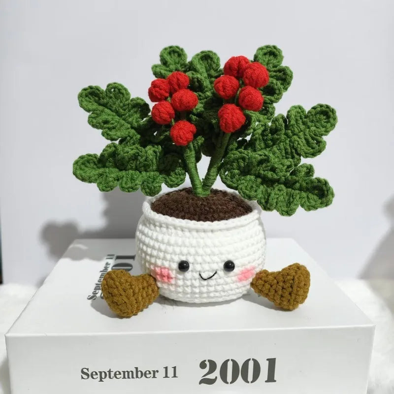 Handmade Crochet Christmas Potted Ornament, Xmas Tabletop Decor, Finished Knit , Festival Party Supplies, Home Ornament