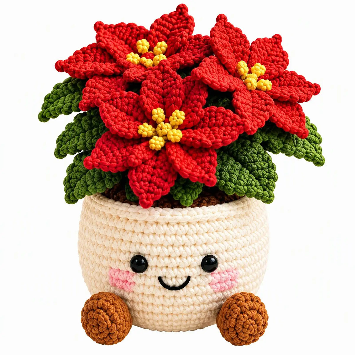 Handmade Crochet Christmas Potted Plant Table Ornament Knitted Xmas Decor Gift Set