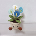 Handmade Crochet Rose Flower Pot Handwoven Rose Flower Plant Pot Perfect Desktop Decor Valentine's Day Gift for Any Occasion