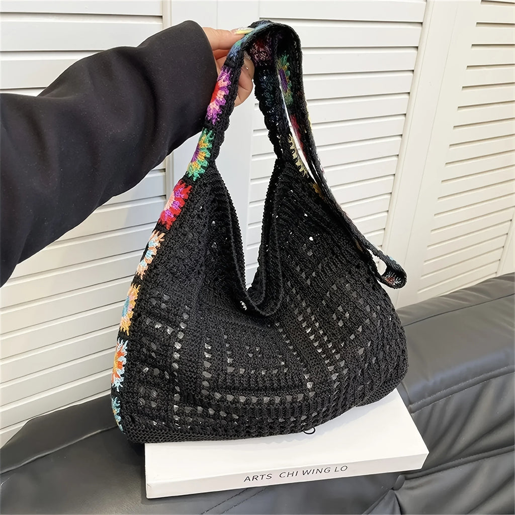 Handcrafted Women's Boho Crochet Bag Designer Flowers Knitted Handbags Laptop Summer Beach Woven Shoulder Fashion Bag Girls Tote Unique Gift