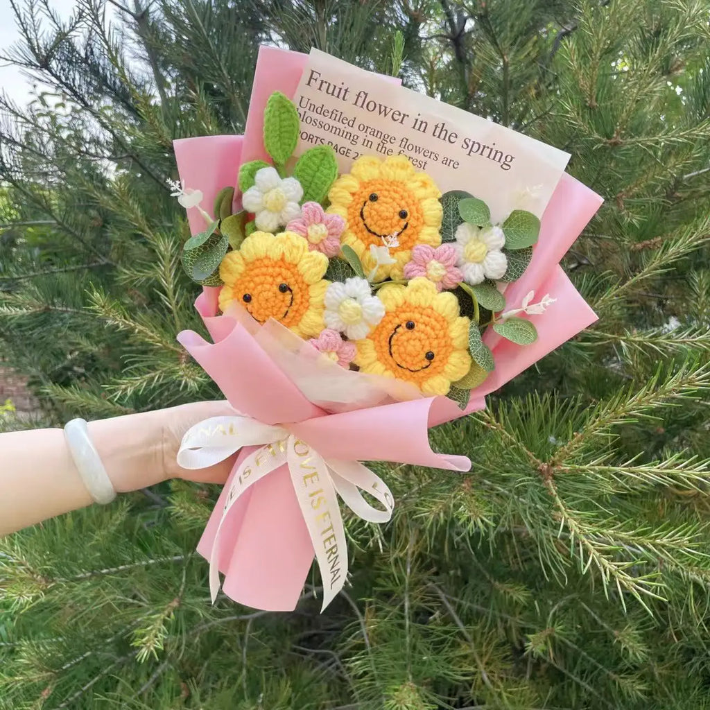 Handmade Forever Flowers Crochet Flowers Bouquet Rose Sunflowers Tulips