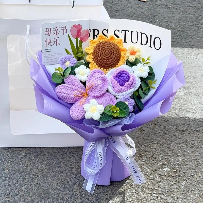 Handmade Forever Flowers Crochet Bouquet — Handcrafted Roses, Sunflowers & Tulips