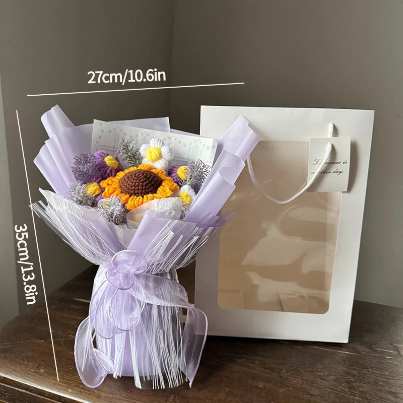 Handmade Forever Flowers Crochet Bouquet — Handcrafted Roses, Sunflowers & Tulips