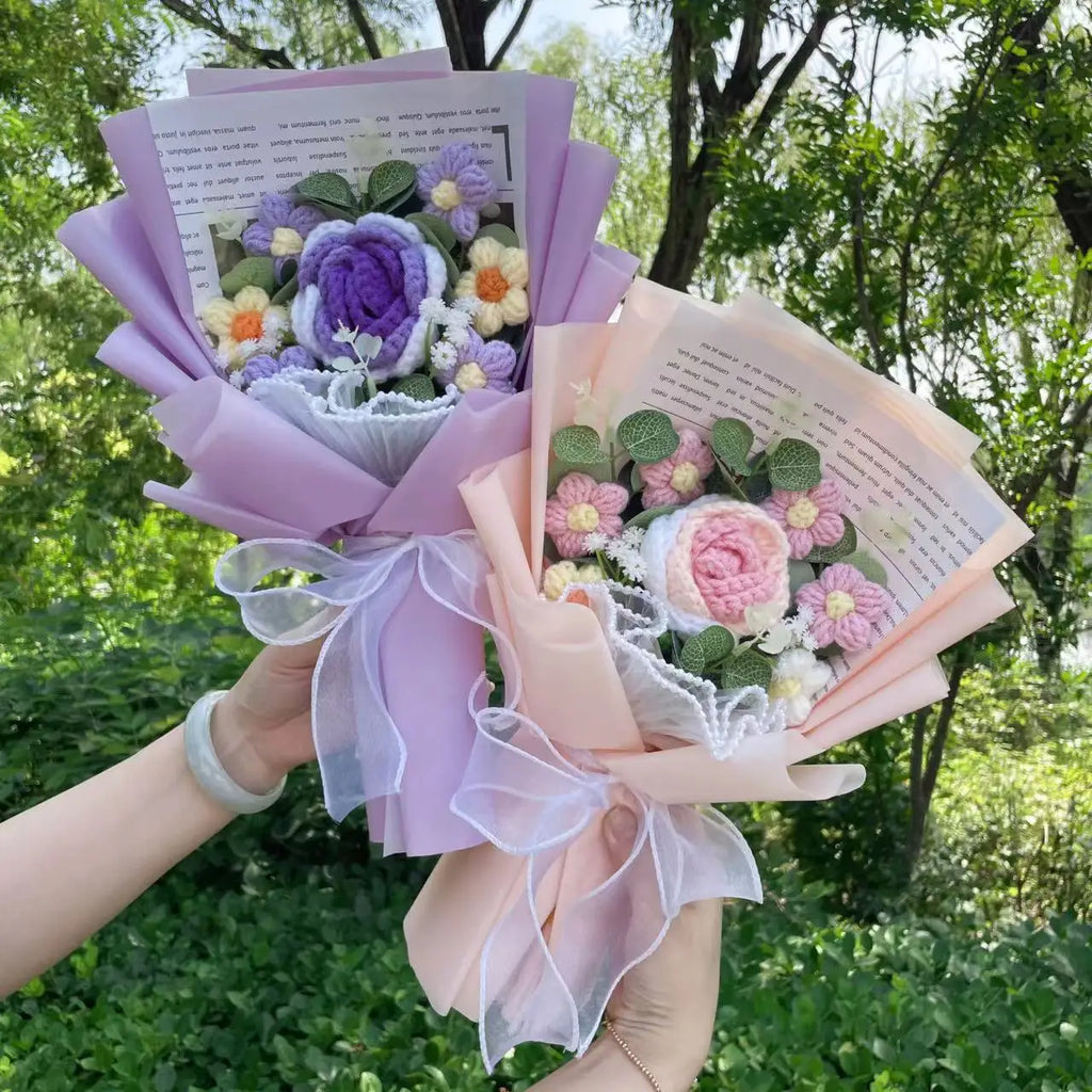 Handmade Forever Flowers Crochet Flowers Bouquet Rose Sunflowers Tulips