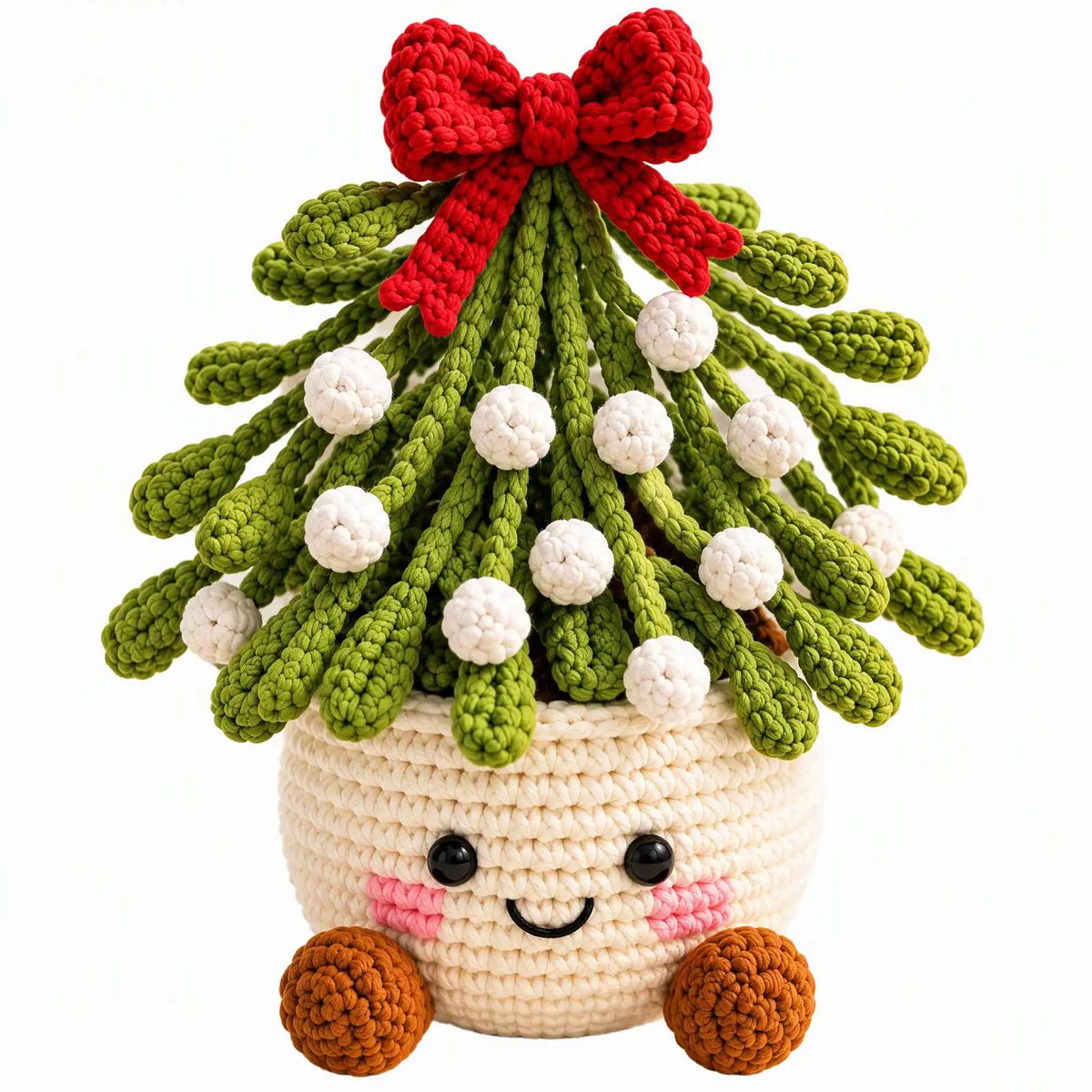 Handmade Crochet Christmas Potted Plant Table Ornament Knitted Xmas Decor Gift Set