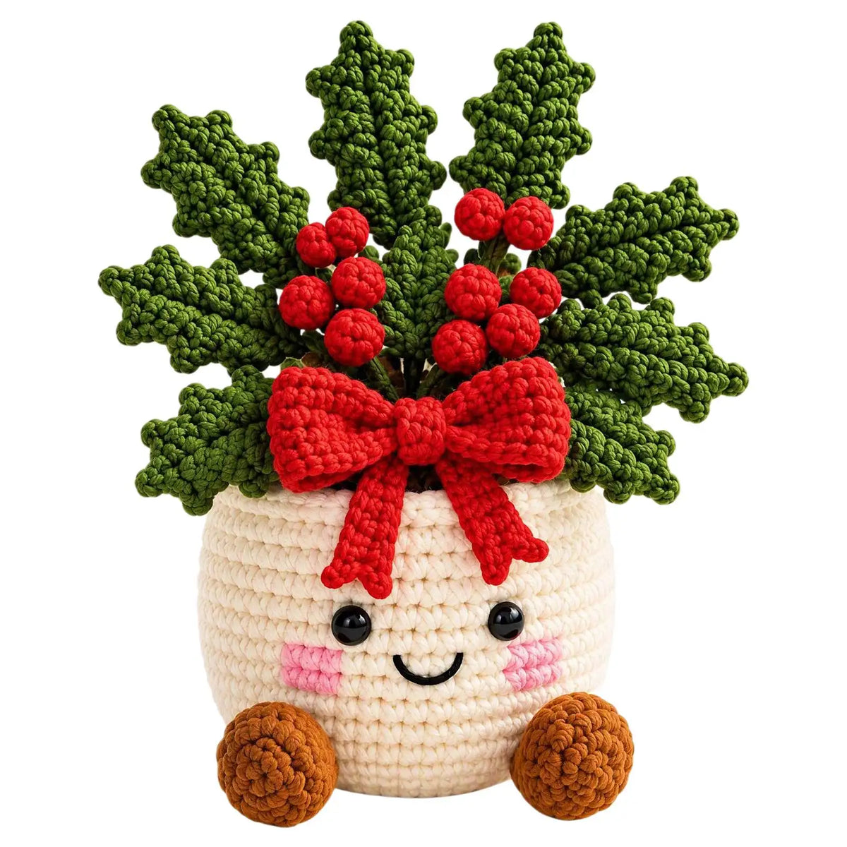Handmade Crochet Christmas Potted Plant Table Ornament Knitted Xmas Decor Gift Set