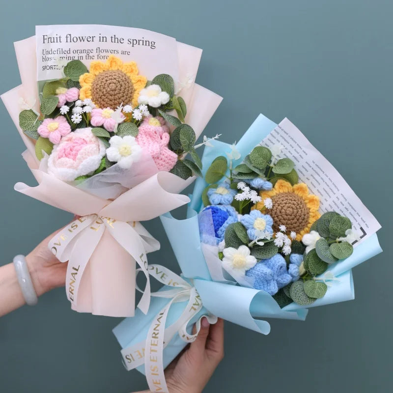 Handmade Forever Flowers Crochet Flowers Bouquet Rose Sunflowers Tulips