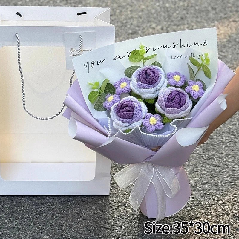 Handmade Forever Flowers Crochet Bouquet — Handcrafted Roses, Sunflowers & Tulips