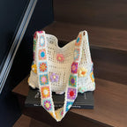 Handcrafted Women's Boho Crochet Bag Designer Flowers Knitted Handbags Laptop Summer Beach Woven Shoulder Fashion Bag Girls Tote Unique Gift