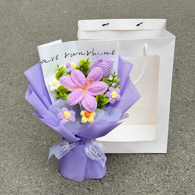 Handmade Forever Flowers Crochet Bouquet — Handcrafted Roses, Sunflowers & Tulips