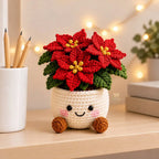 Handmade Crochet Christmas Potted Plant Table Ornament Knitted Xmas Decor Gift Set