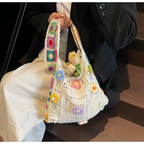Handcrafted Women's Boho Crochet Bag Designer Flowers Knitted Handbags Laptop Summer Beach Woven Shoulder Fashion Bag Girls Tote Unique Gift